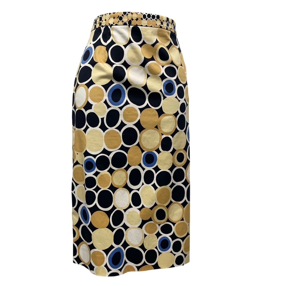 Etcetera Womens Size 12 Navy Gold Geometric Circle Print Cotton Pencil Skirt